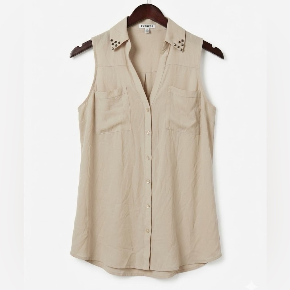 Express Portofino Sleeveless Blouse Beige Studded Tank Top Women’s Medium NWOT